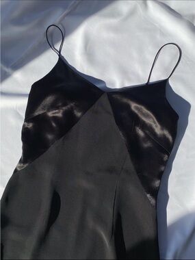 Black Satin-Panel Slip Dress